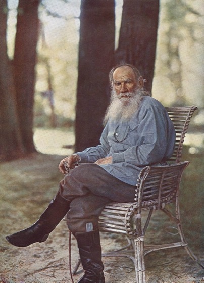 Colour photograph of Leo Tolstoy at Yasnaya Polyana by Sergey Prokudin-Gorsky, 1908 — author of Anna Karenina